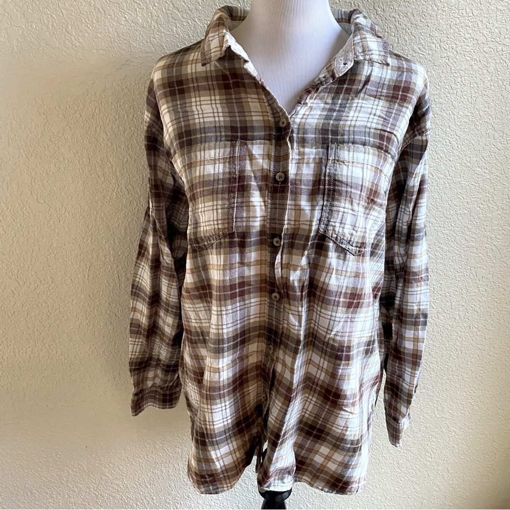 American Eagle Plaid Flannel Shirt Button Down Collared Long Sleeve Soft Cotton